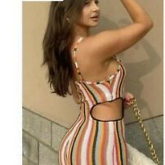 Zara Crochet Terrycloth Vertical Striped Cutout Blogger Fave Jumpsuit New Large - Picture 9 of 16